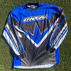 Men's Blue and Black Long-Sleeve Motocross Jersey